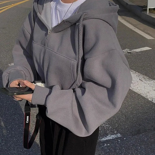 Comfortable Oversized Zip Up Hoodie for Women with Drawstring Hood Long Sleeve Relaxed Casual Style