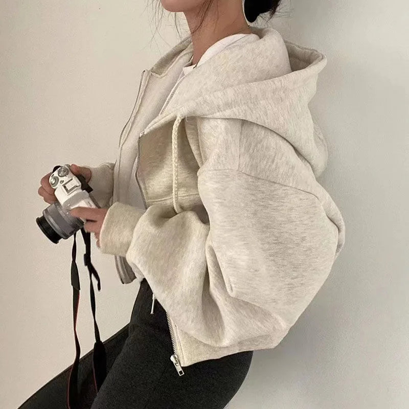 Comfortable Oversized Zip Up Hoodie for Women with Drawstring Hood Long Sleeve Relaxed Casual Style