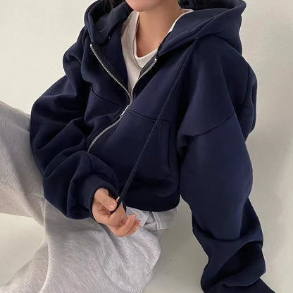 Comfortable Oversized Zip Up Hoodie for Women with Drawstring Hood Long Sleeve Relaxed Casual Style