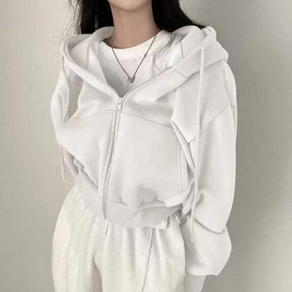 Comfortable Oversized Zip Up Hoodie for Women with Drawstring Hood Long Sleeve Relaxed Casual Style
