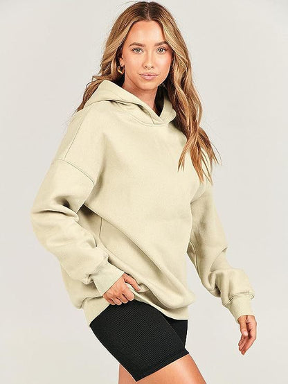 Comfortable Brown Oversized Hoodie for Women with Kangaroo Pocket Long Sleeve Relaxed Drawstring Style