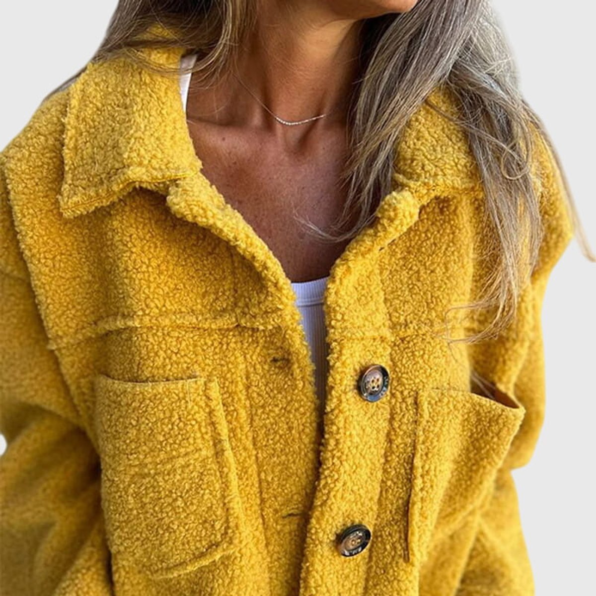 Cozy Teddy Fleece Shacket for Women with Spread Collar Long Sleeve Button Front Relaxed Style