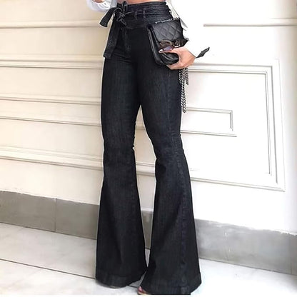 Effortless Black Flare Jeans for Women with High Waisted Wide Leg Belted Relaxed Style