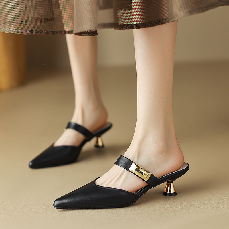 Elegant Heels for Women with Pointed Toe Slip On Mule Kitten Heel Work Style