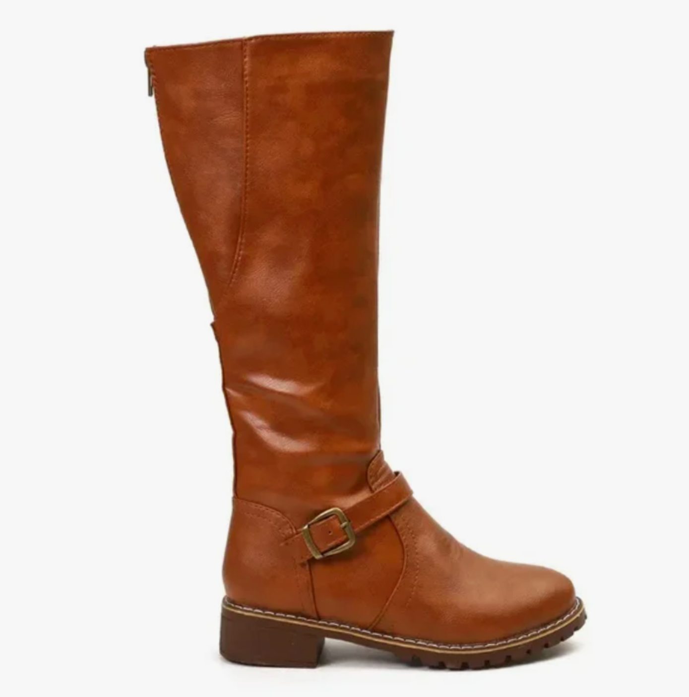 Elegant Brown Boots for Women with Knee High Buckle Strap Side Zip Riding Style