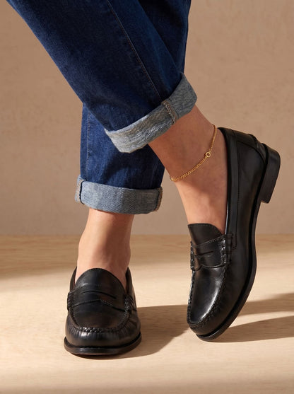 Classic Leather Penny Loafers for Women with Moccasin Stitch Slip-On Round Toe Low Heel Style