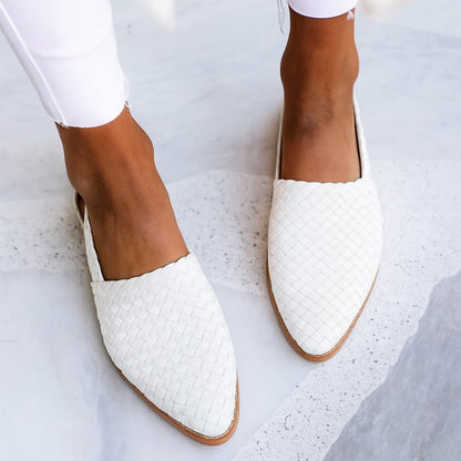 Comfortable Sandals for Women with Woven Leather Pointed Toe Slingback Flat Style