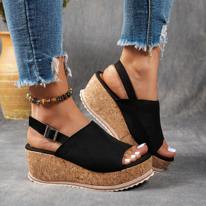 Comfortable Platform Sandals for Women with Leopard Print Buckle Strap Wedge Style