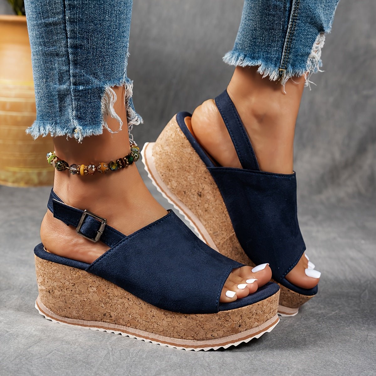 Comfortable Platform Sandals for Women with Leopard Print Buckle Strap Wedge Style