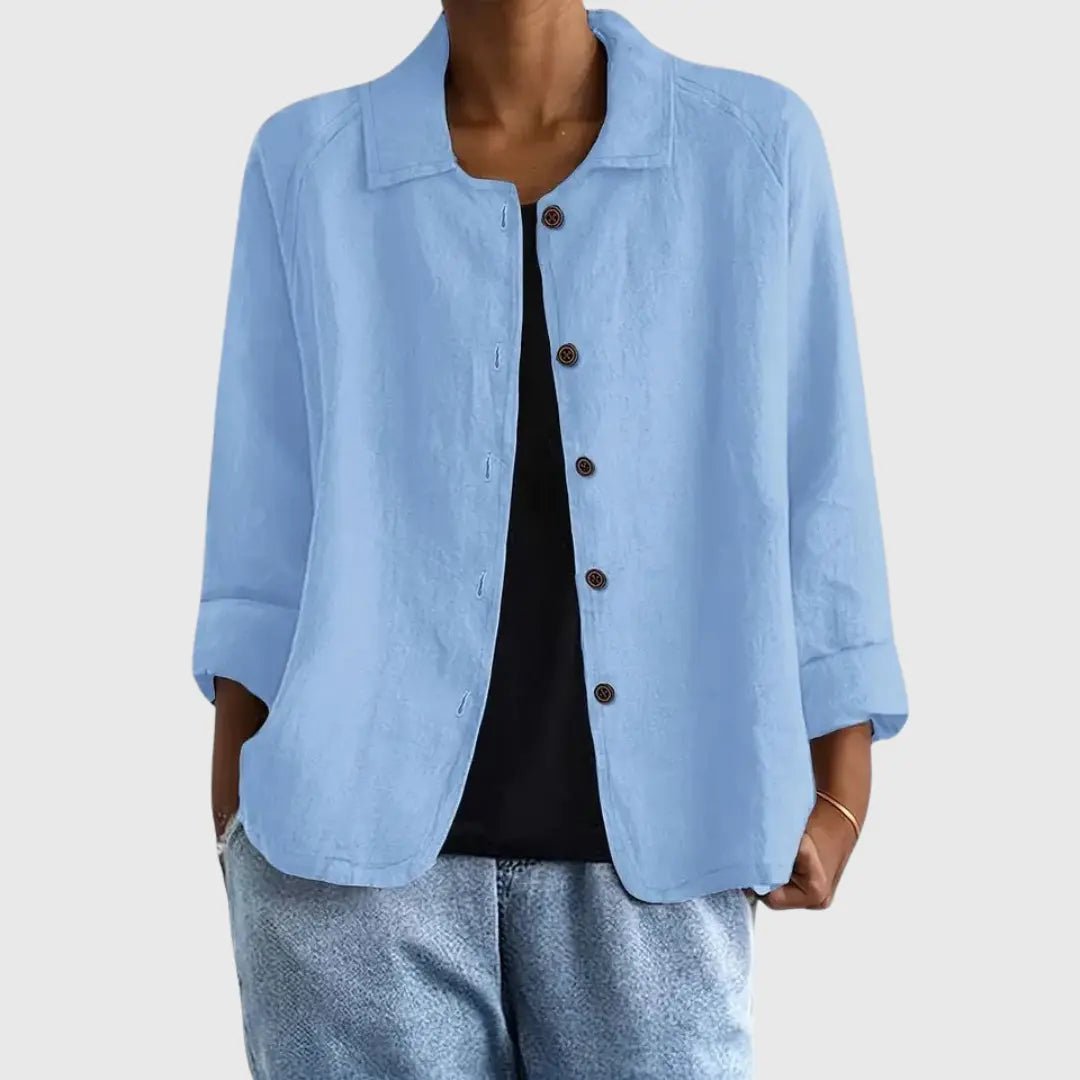 Effortless Linen Jacket for Women with Collared Neck Button Front Relaxed Casual Style
