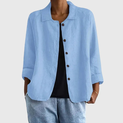 Effortless Linen Jacket for Women with Collared Neck Button Front Relaxed Casual Style