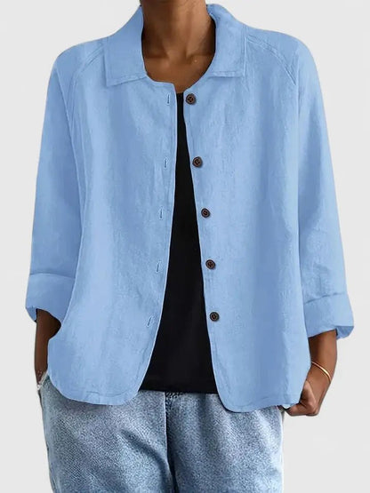 Effortless Linen Jacket for Women with Collared Neck Button Front Relaxed Casual Style
