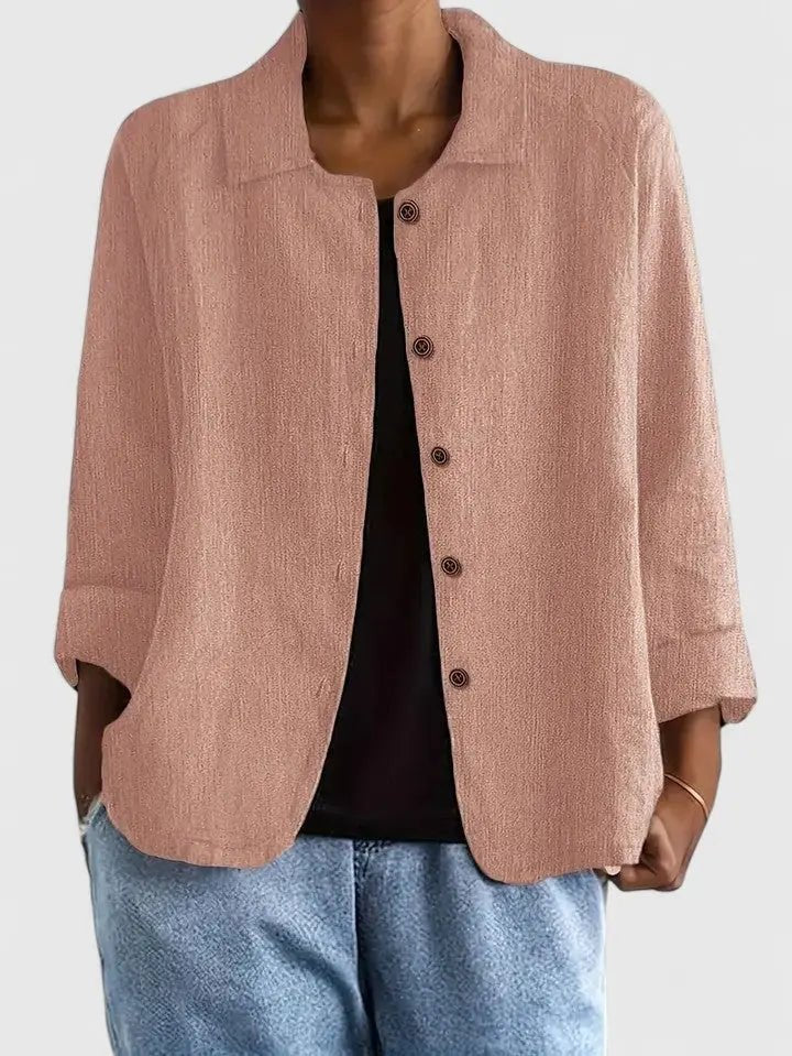 Effortless Linen Jacket for Women with Collared Neck Button Front Relaxed Casual Style