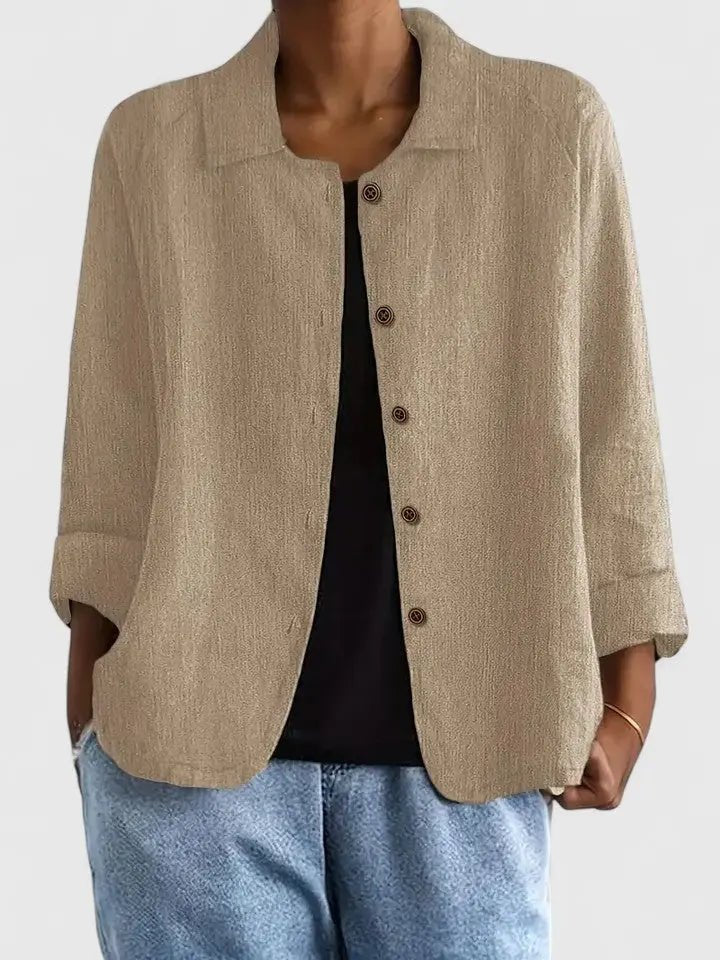 Effortless Linen Jacket for Women with Collared Neck Button Front Relaxed Casual Style