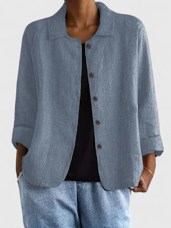 Effortless Linen Jacket for Women with Collared Neck Button Front Relaxed Casual Style
