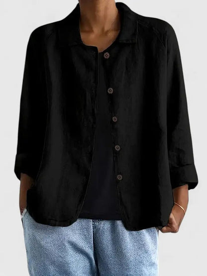 Effortless Linen Jacket for Women with Collared Neck Button Front Relaxed Casual Style