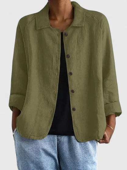 Effortless Linen Jacket for Women with Collared Neck Button Front Relaxed Casual Style
