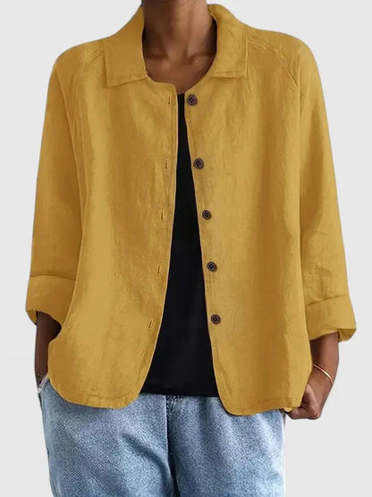 Effortless Linen Jacket for Women with Collared Neck Button Front Relaxed Casual Style