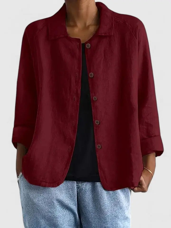 Effortless Linen Jacket for Women with Collared Neck Button Front Relaxed Casual Style