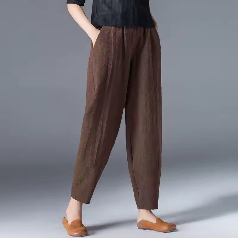 Effortless Linen Tapered Pants for Women with High Waist Elastic Ankle Length Casual Style