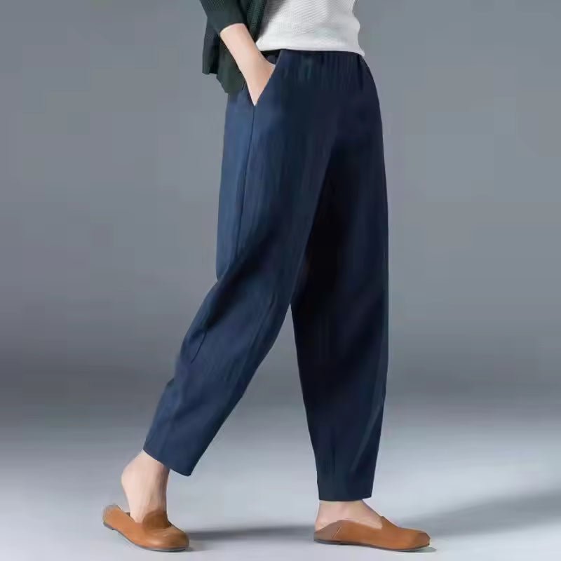 Effortless Linen Tapered Pants for Women with High Waist Elastic Ankle Length Casual Style