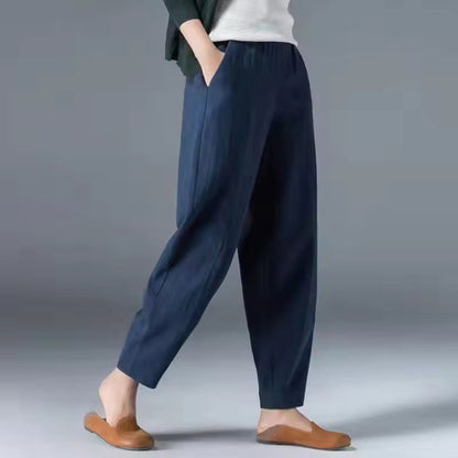 Effortless Linen Tapered Pants for Women with High Waist Elastic Ankle Length Casual Style