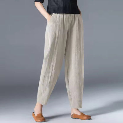 Effortless Linen Tapered Pants for Women with High Waist Elastic Ankle Length Casual Style