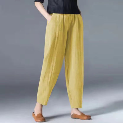 Effortless Linen Tapered Pants for Women with High Waist Elastic Ankle Length Casual Style
