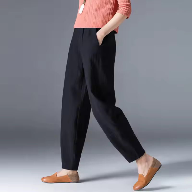 Effortless Linen Tapered Pants for Women with High Waist Elastic Ankle Length Casual Style