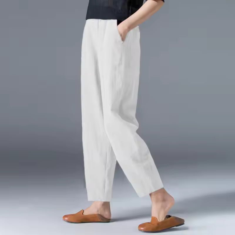 Effortless Linen Tapered Pants for Women with High Waist Elastic Ankle Length Casual Style
