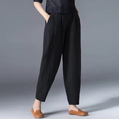 Effortless Linen Tapered Pants for Women with High Waist Elastic Ankle Length Casual Style
