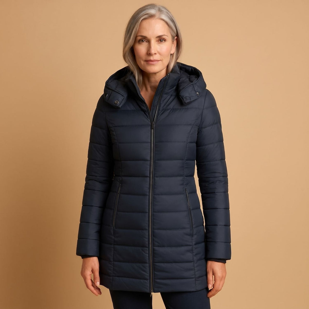 Cozy Black Puffer Jacket for Women with Hooded Collar Zip Up Quilted Lightweight Winter Style