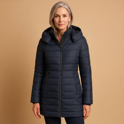 Cozy Black Puffer Jacket for Women with Hooded Collar Zip Up Quilted Lightweight Winter Style