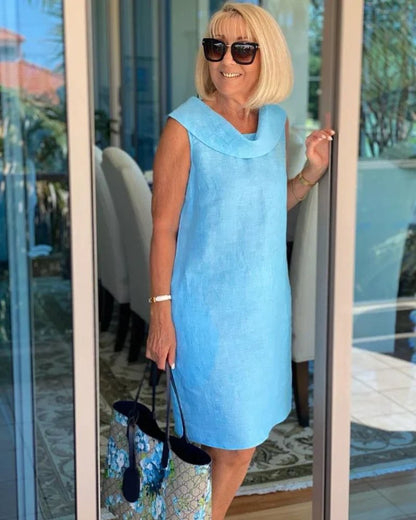 Effortless Shift Dress for Women with Cowl Neck Sleeveless Pockets Relaxed Casual Style