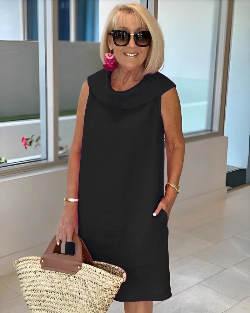 Effortless Shift Dress for Women with Cowl Neck Sleeveless Pockets Relaxed Casual Style