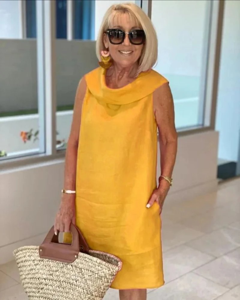 Effortless Shift Dress for Women with Cowl Neck Sleeveless Pockets Relaxed Casual Style