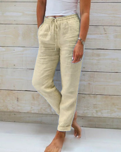 Effortless Linen Pants for Women with High Waist Drawstring Tapered Relaxed Flowing Casual Style