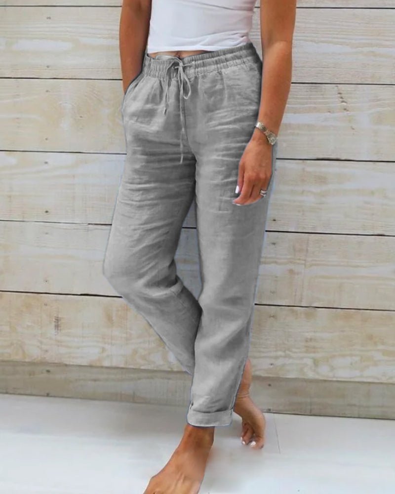 Effortless Linen Pants for Women with High Waist Drawstring Tapered Relaxed Flowing Casual Style