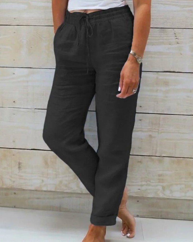 Effortless Linen Pants for Women with High Waist Drawstring Tapered Relaxed Flowing Casual Style