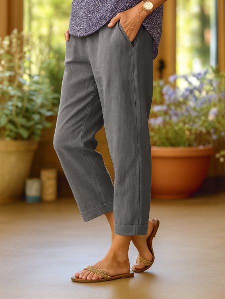 Effortless Linen Pants for Women with Elastic Waist Cropped Tapered Relaxed Casual Style