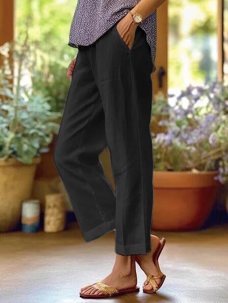 Effortless Linen Pants for Women with Elastic Waist Cropped Tapered Relaxed Casual Style