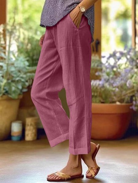Effortless Linen Pants for Women with Elastic Waist Cropped Tapered Relaxed Casual Style