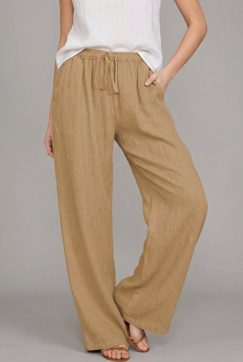 Effortless Linen Pants for Women with High Waist Drawstring Wide Leg Flowing Casual Style