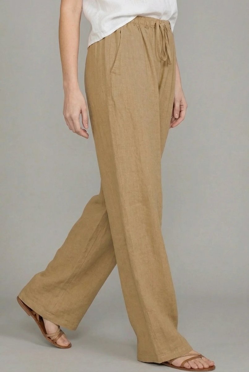Effortless Linen Pants for Women with High Waist Drawstring Wide Leg Flowing Casual Style