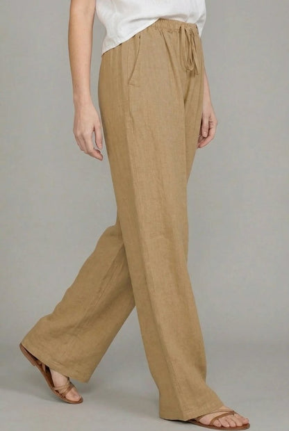 Effortless Linen Pants for Women with High Waist Drawstring Wide Leg Flowing Casual Style