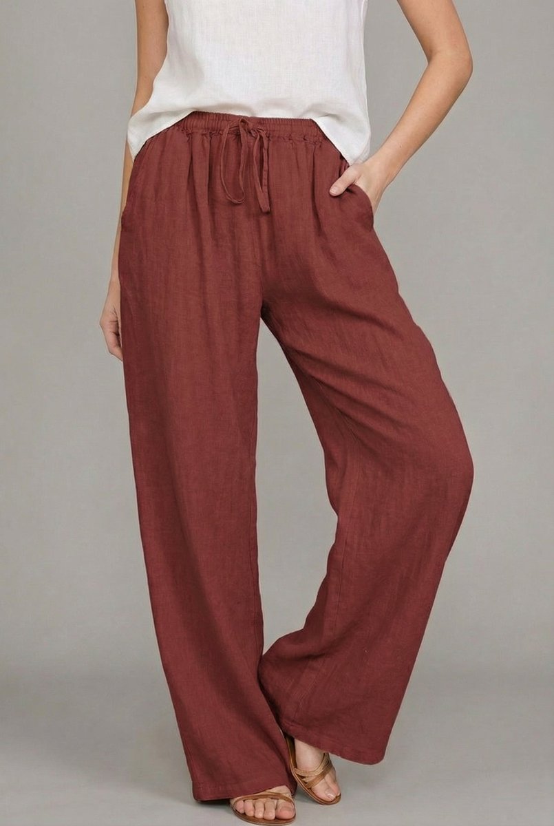 Effortless Linen Pants for Women with High Waist Drawstring Wide Leg Flowing Casual Style
