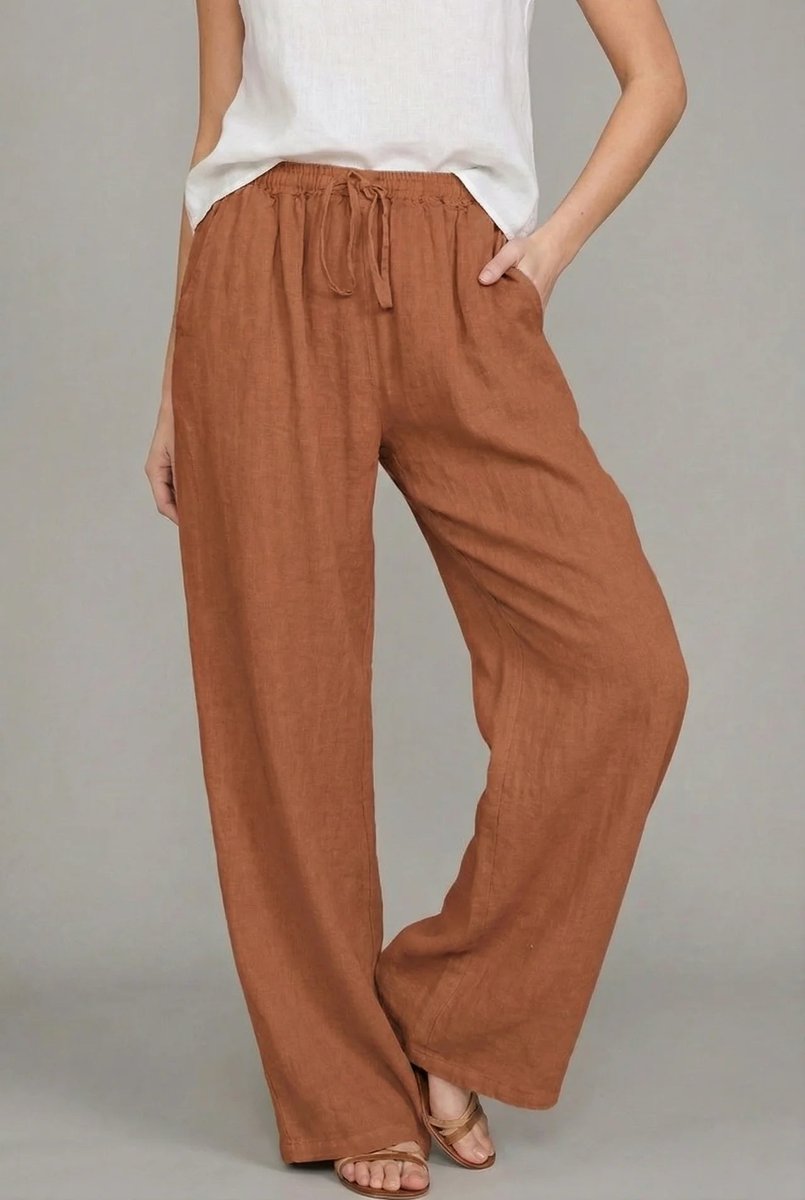 Effortless Linen Pants for Women with High Waist Drawstring Wide Leg Flowing Casual Style