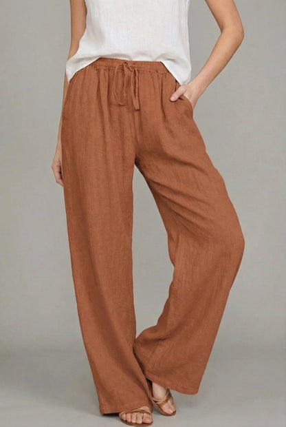 Effortless Linen Pants for Women with High Waist Drawstring Wide Leg Flowing Casual Style