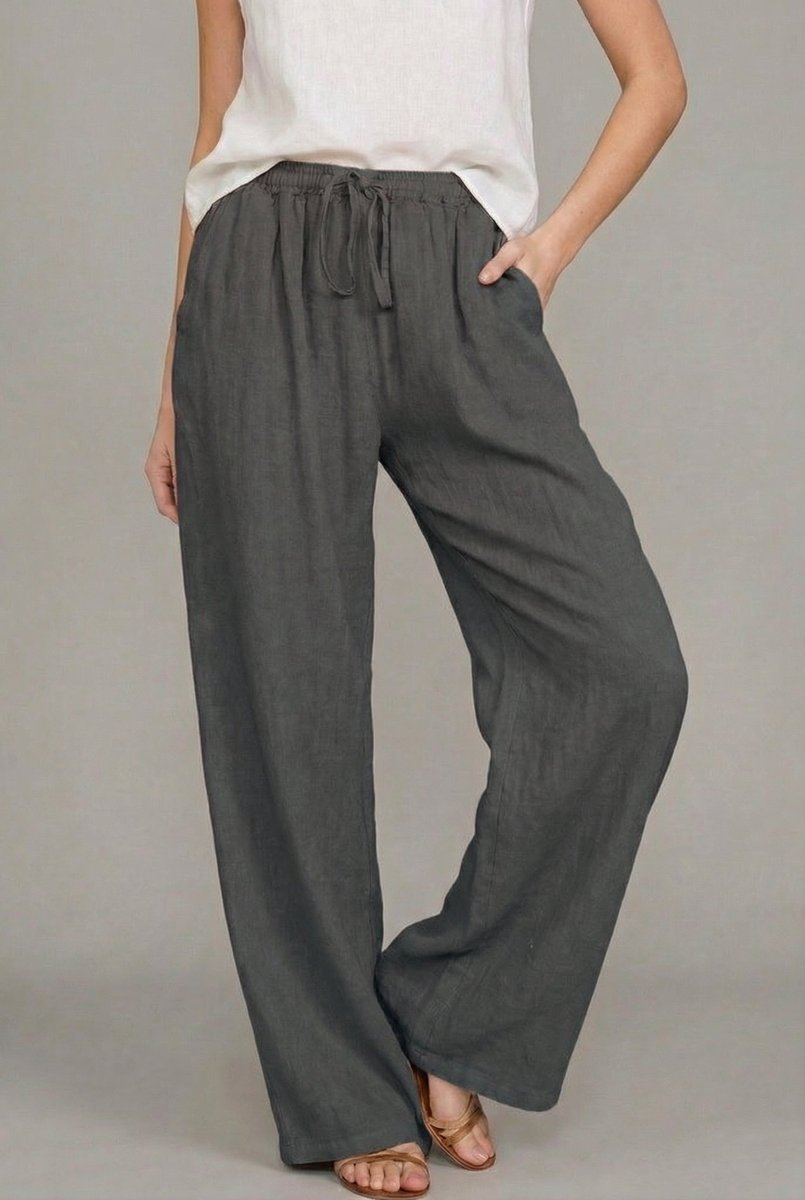 Effortless Linen Pants for Women with High Waist Drawstring Wide Leg Flowing Casual Style
