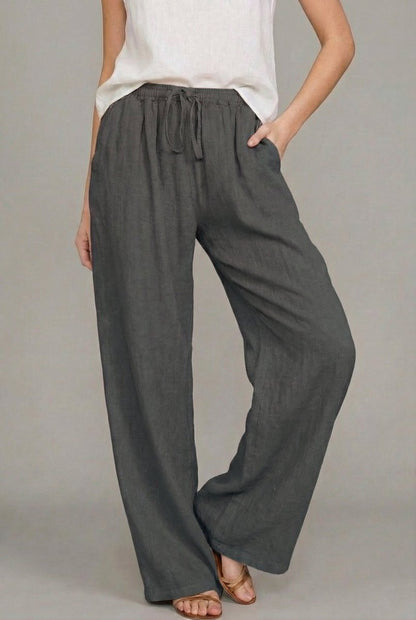 Effortless Linen Pants for Women with High Waist Drawstring Wide Leg Flowing Casual Style